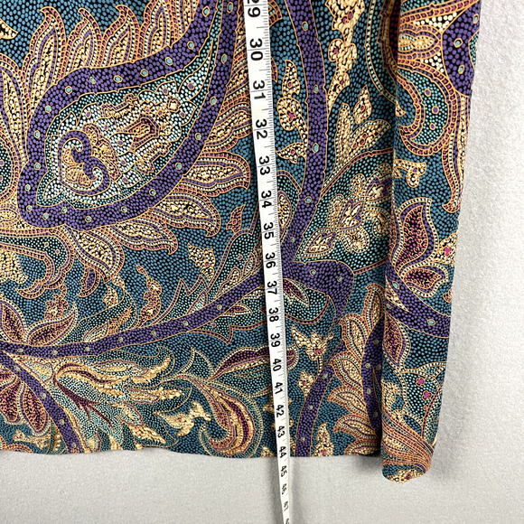 VTG Chez California Paisley Dress Women Large Jewel Tone Pearl Button 70s 80s - Picture 6 of 14